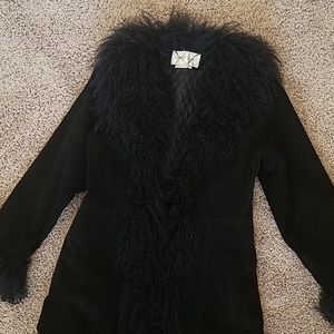 Margaret Godfrey black leather fur jacket